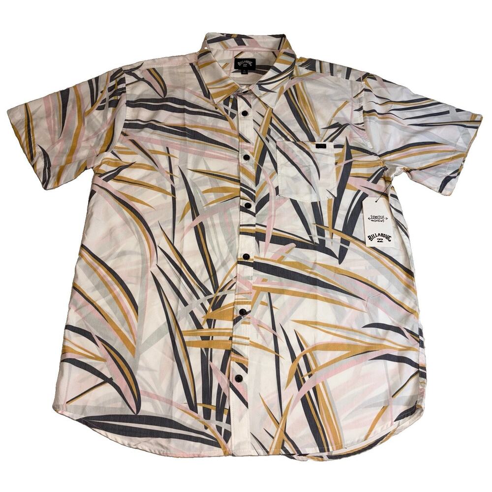 NWT Billabong Sundays Lounge Short Sleeve Woven Shirt Fog Floral Pattern Men L